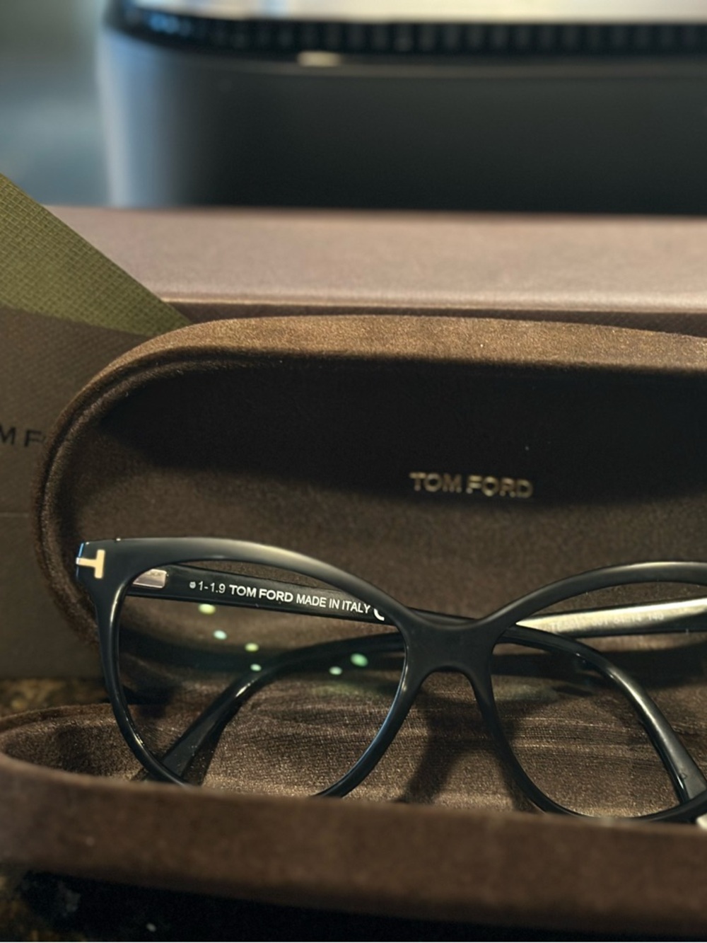 Tom Ford Women's Black Cat-Eye Optical Frames with Gold Accents